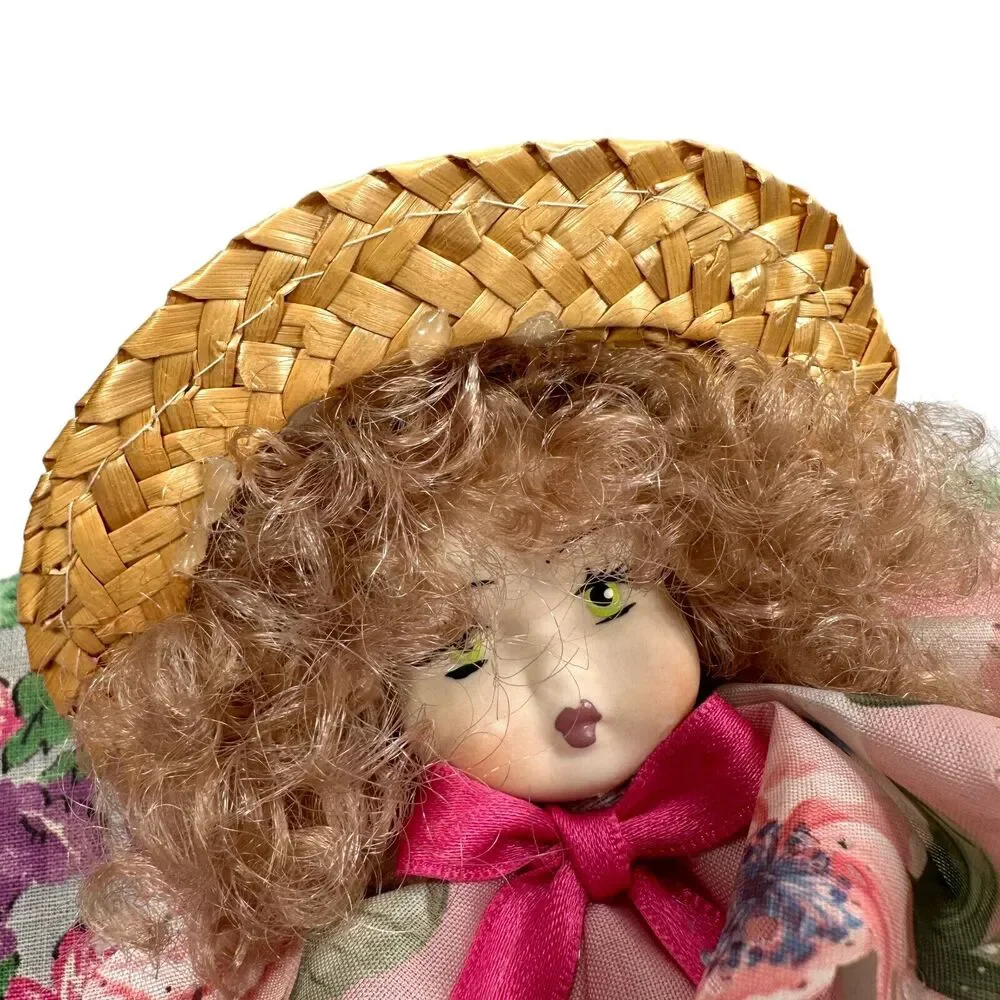 Vintage Pink Capodimonte Bisque Doll Couch Sofa Floral‎ Bisque Porcelain w/ Tag